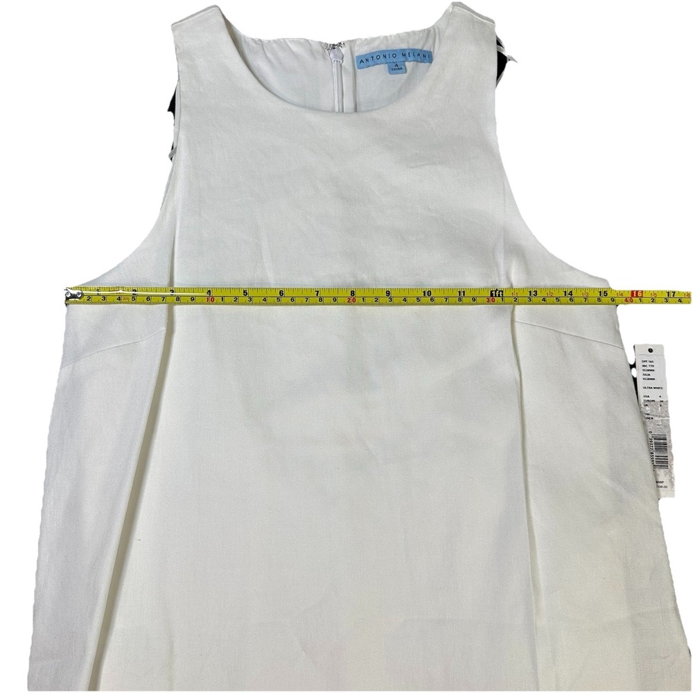 Linen Blend Antonio Melani White Shift Tiered Dress Preppy Cocktail Sz 4 Lined - Picture 9 of 15